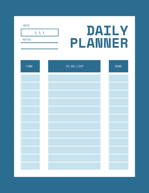 Minimal Daily Planner in Blue Notepad 8.5x11in Πρότυπο σχεδίασης