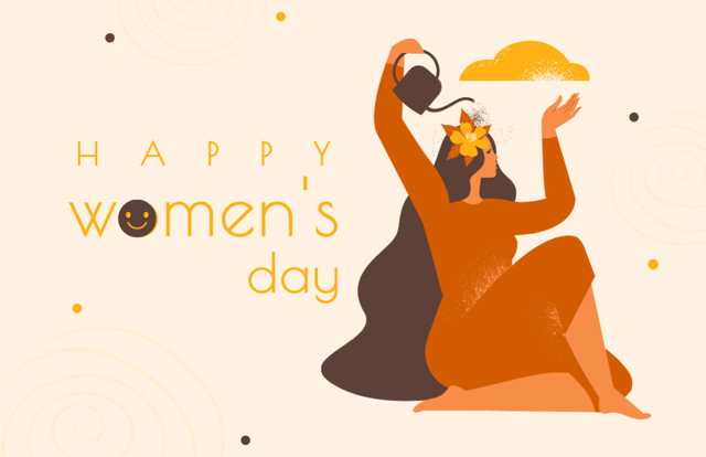 Plantilla de diseño de Women's Day Holiday Congratulations With Illustration Thank You Card 5.5x8.5in 