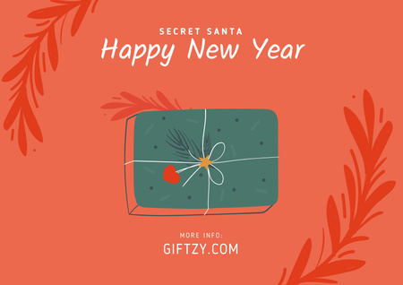 Secret Santa Event with Gift Box on Red Poster A2 Horizontal Design Template