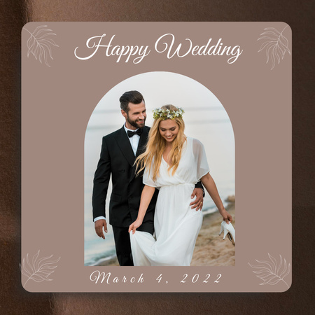 Wedding with Happy Newlyweds on Beach Instagram Design Template