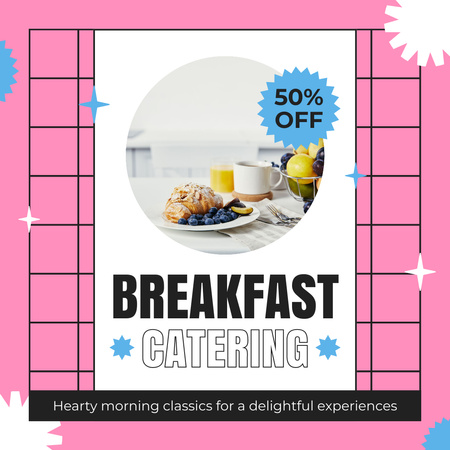 Discount on Breakfast Catering with Sweet Croissant and Coffee Instagram AD Design Template
