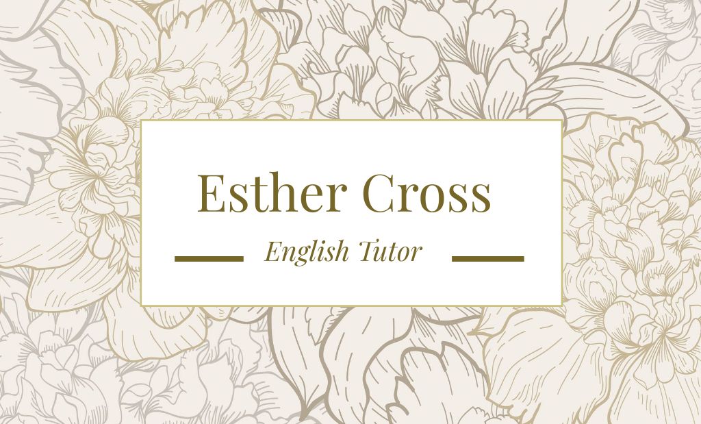 Ontwerpsjabloon van Business Card 91x55mm van English Tutor Contacts on Floral Pattern