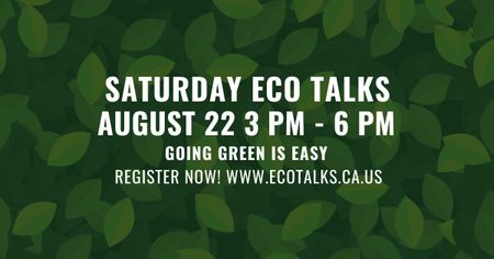 Plantilla de diseño de sábado charlas ecológicas sobre el patrón de hojas verdes Facebook AD 