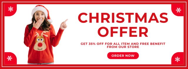 Store's Christmas Offer Red and White Facebook cover Design Template