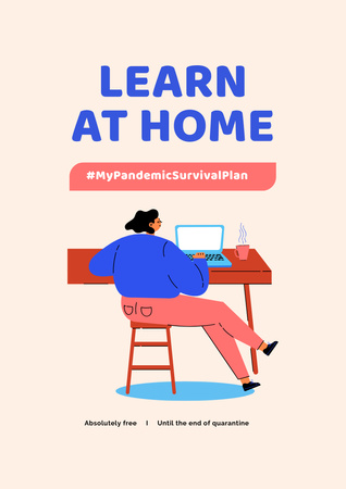 Szablon projektu #MyPandemicSurvivalPlan z kobietą pracującą z domu Poster A3