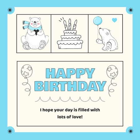 Ontwerpsjabloon van LinkedIn post van Gelukkige verjaardag met schattige cartoonberen