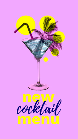 New Cocktail Menu Ad with Palm Tree Instagram Story Modelo de Design
