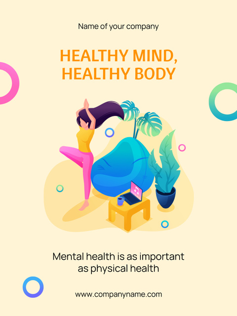 Inspirational Quote for Mental Health with Cartoon Woman Poster US Modelo de Design