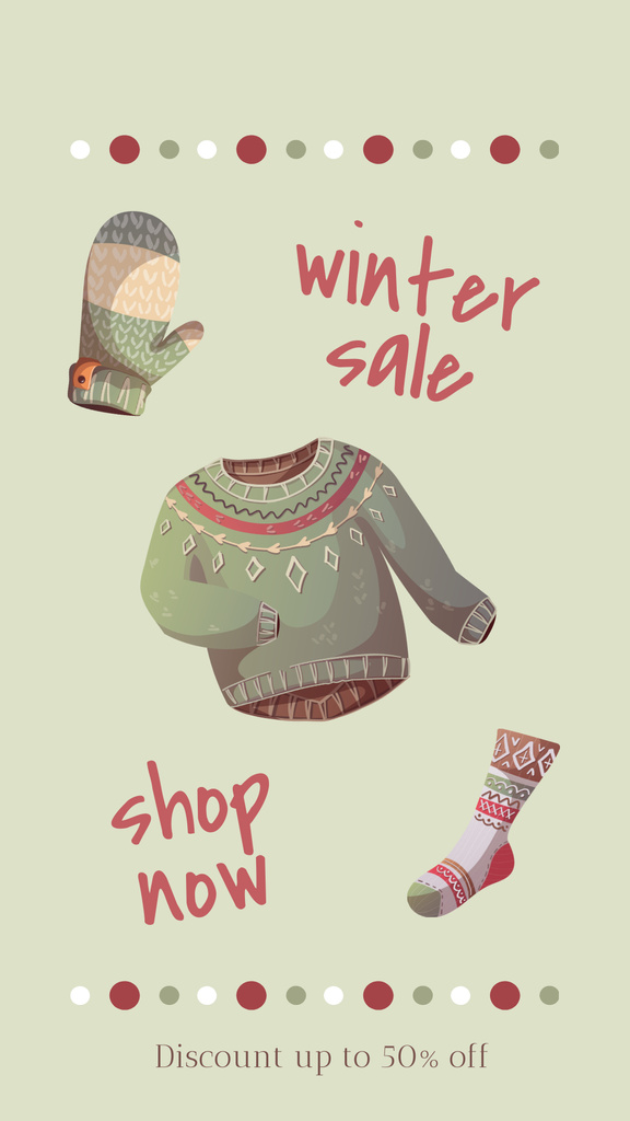 Winter Sale Announcement for Knitted Warm Clothes Instagram Story tervezősablon