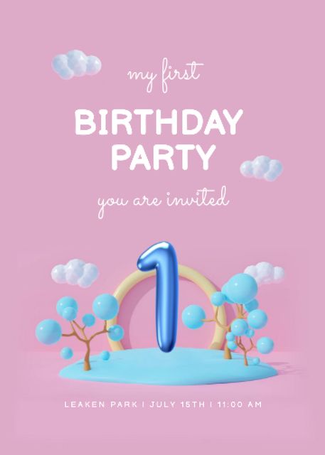 Delightful Baby Birthday Party Bright Announcement Invitationデザインテンプレート