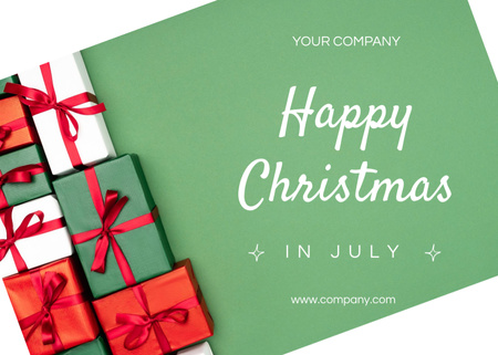 Inspirational Christmas In July Salutations With Presents Postcard 5x7in Design Template
