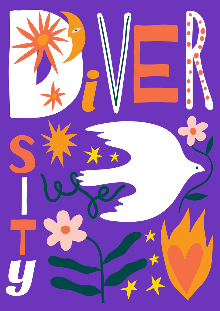 Awareness about Diversity with Dove And Doodles Poster Šablona návrhu