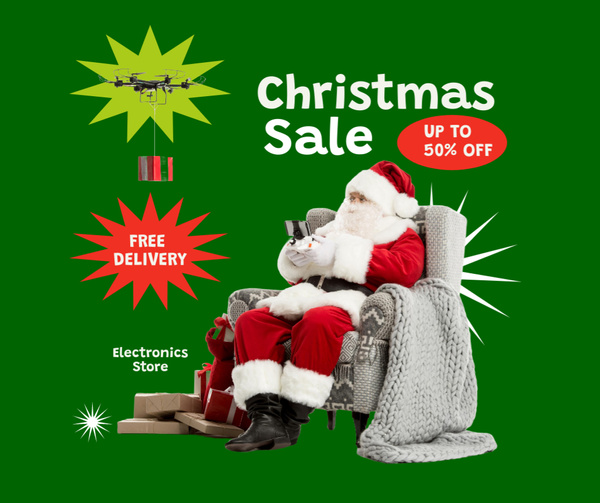 Christmas Sale Announcement with Santa on Armchair