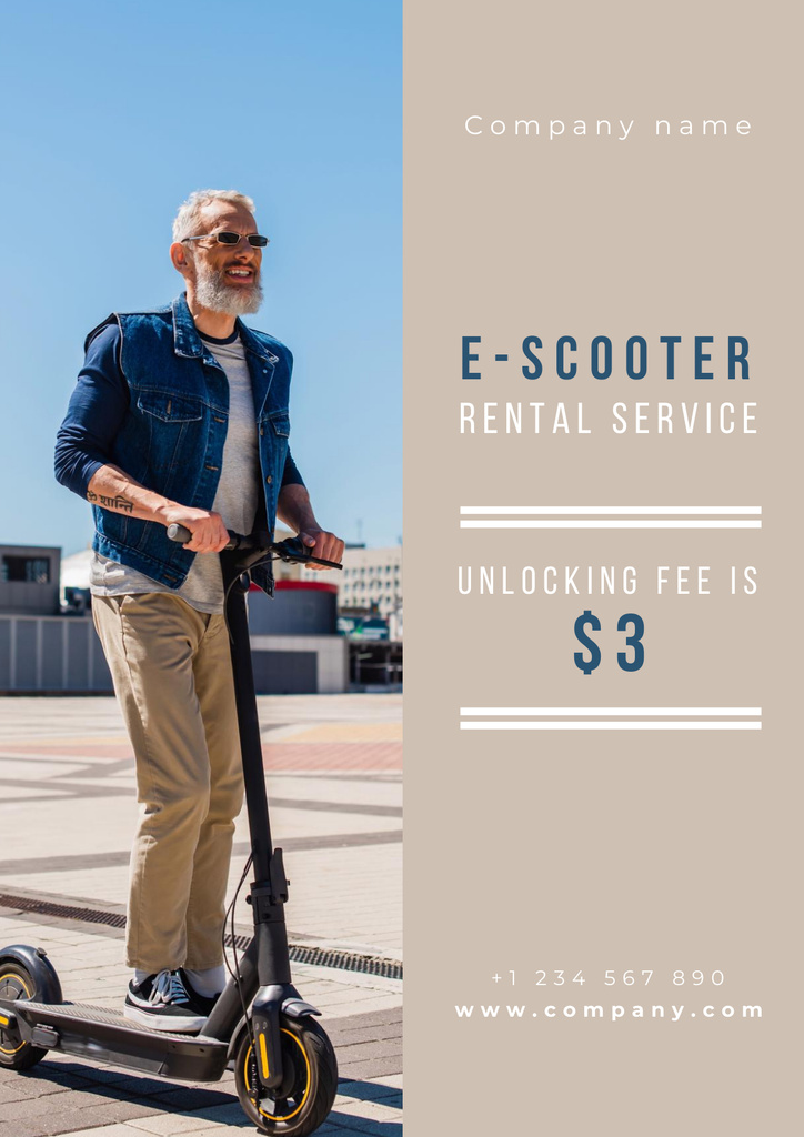 Elderly Man Standing on Electric Scooter Poster – шаблон для дизайна