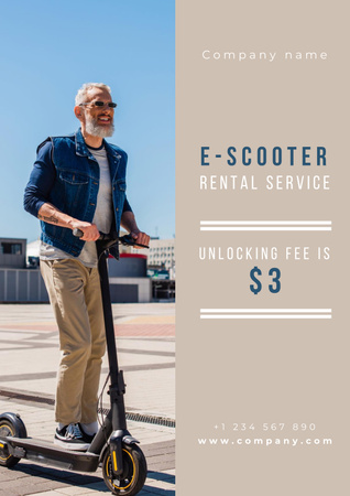 homem idoso em pé no scooter elétrico Poster Modelo de Design