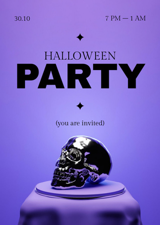 Halloween Party Ad with Silver Skull Flayer Design Template