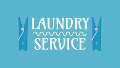 Laundry Service Offer with Clothespins on Blue