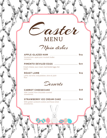 Offer of Easter Meals with Pussy Willow Pattern Menu 8.5x11in Design Template