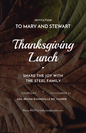 Modèle de visuel Thanksgiving Lunch And Autumn Leaves - Invitation 5.5x8.5in