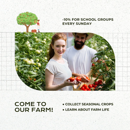 Exciting Farm Tours With Crops Collecting And Discounts Offer Animated Post Design Template