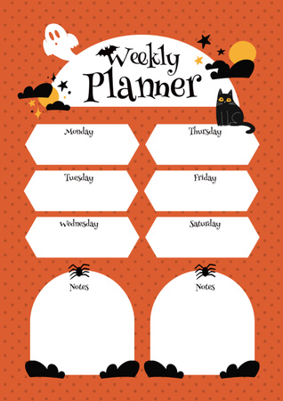 Karikatür Kedi ile Haftalık Planlar Schedule Planner Tasarım Şablonu