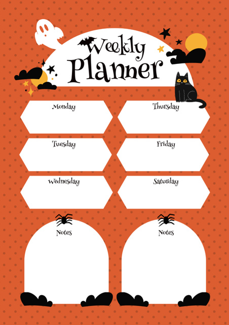 Weekly Plans with Cartoon Cat Schedule Planner Tasarım Şablonu
