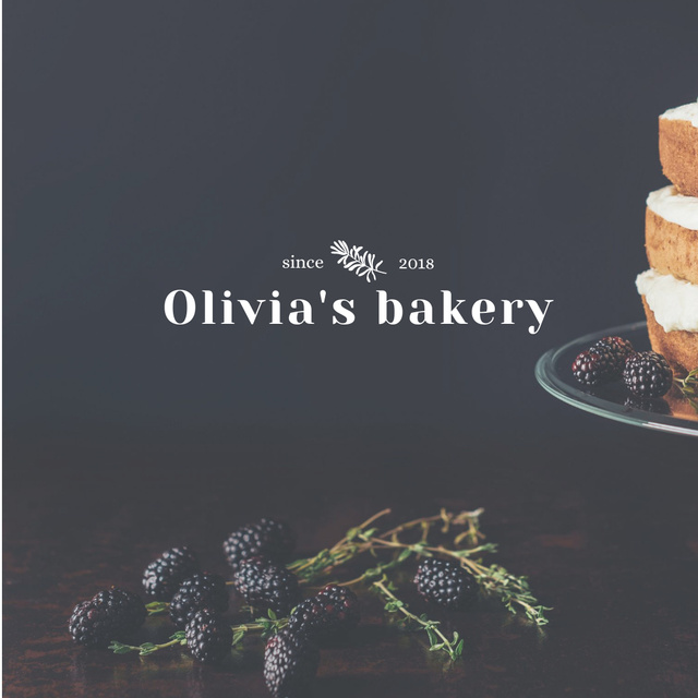 Amazing Bakery Ad with Cake And Berries Logo tervezősablon