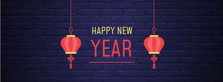 Chinese New Year Greeting with Lanterns Facebook cover Design Template