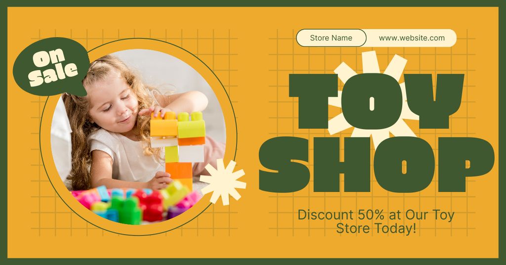 Sale of Toy Construction Sets with Cute Girl Facebook AD – шаблон для дизайна