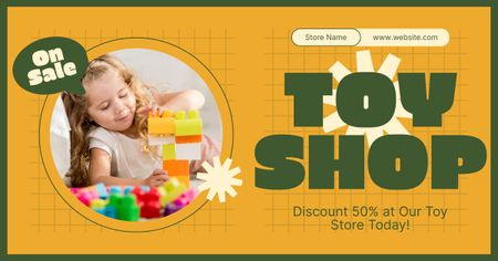 Designvorlage Verkauf von Spielzeugbaukästen mit süßem Mädchen für Facebook AD