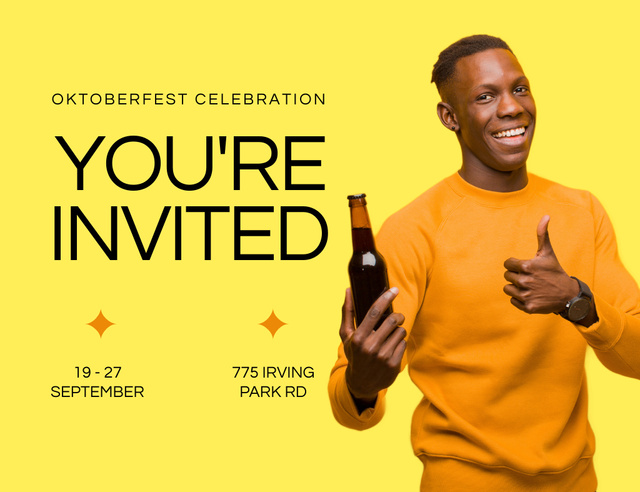 Plantilla de diseño de Cheers-filled Oktoberfest Party Celebration Announcement Invitation 13.9x10.7cm Horizontal 