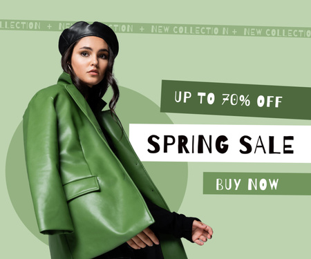 Platilla de diseño Fashion Ad with Stylish Woman in Green Medium Rectangle