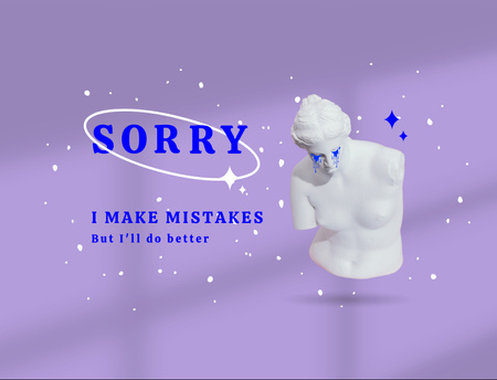 Cute Apology With Crying Antique Statue Postcard 4.2x5.5in Design Template