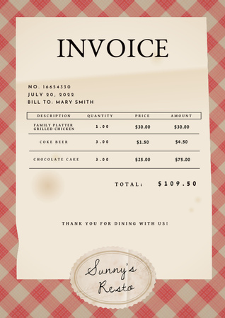 Template di design fattura della caffetteria Invoice