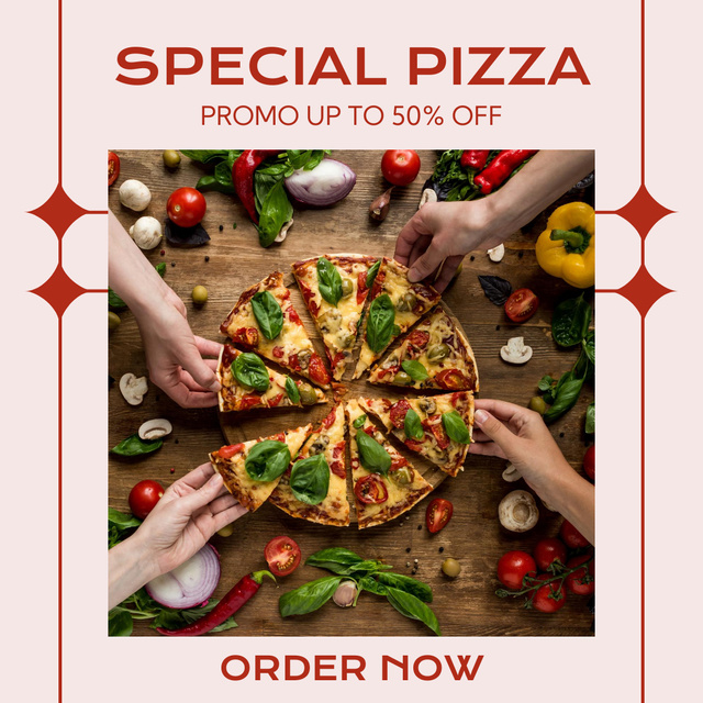 Designvorlage Try A Juicy Pizza With Friends für Instagram