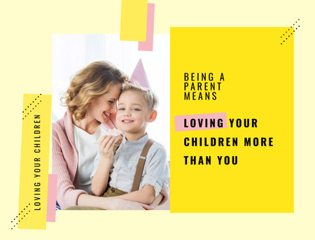 Designvorlage Mutter, die ihren Sohn im Gelb umarmt für Postcard 4.2x5.5in
