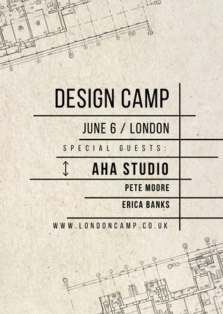 Design Camp Announcement With House Plan Postcard A6 Vertical tervezősablon