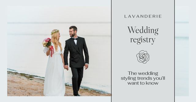 Wedding Announcement with Happy Newlyweds Facebook AD Tasarım Şablonu