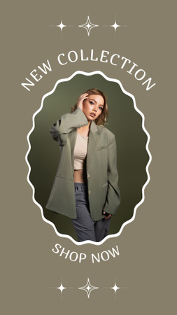 Designvorlage New Outfit Collection with Elegant Woman in Jacket für Instagram Story