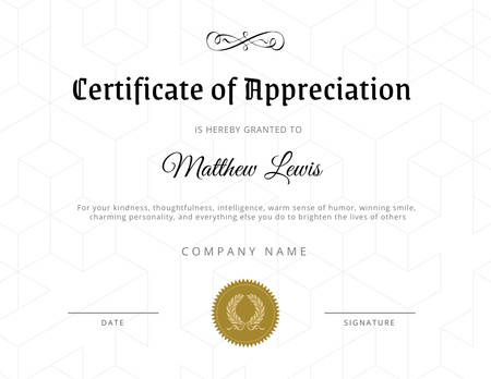 Designvorlage Appreciation from Company für Certificate