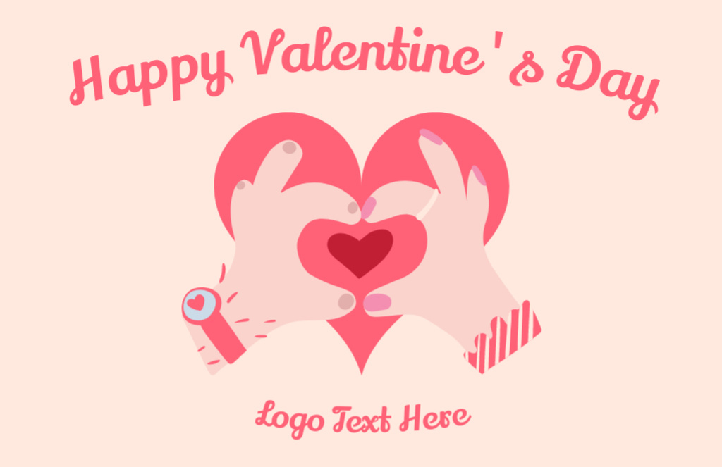 Designvorlage Valentine's Day Greetings With Hands Heart Gesture in Pink für Thank You Card 5.5x8.5in