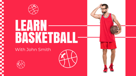 Designvorlage Mann-Basketball-Spieler in der roten Uniform, die einen Ball hält für Youtube Thumbnail