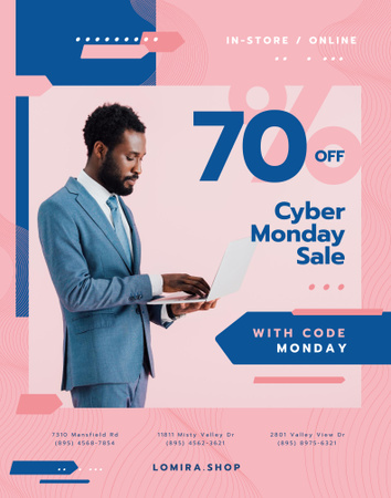 Cyber Monday Sale Announcement with Man typing on Laptop Poster 22x28in Design Template