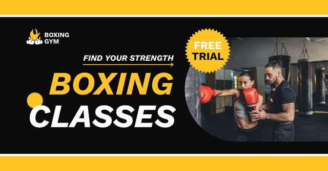 Man training on Boxing Class Facebook AD tervezősablon