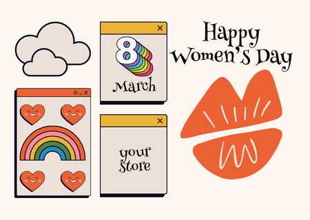 International Women's Day Greeting with Cute Doodles Card Design Template