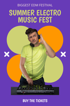 Colorful Summer Electro Music Festival Announcement With DJ Pinterest Design Template