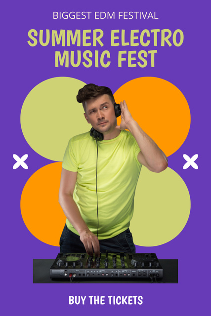Platilla de diseño Colorful Summer Electro Music Festival Announcement With DJ Pinterest
