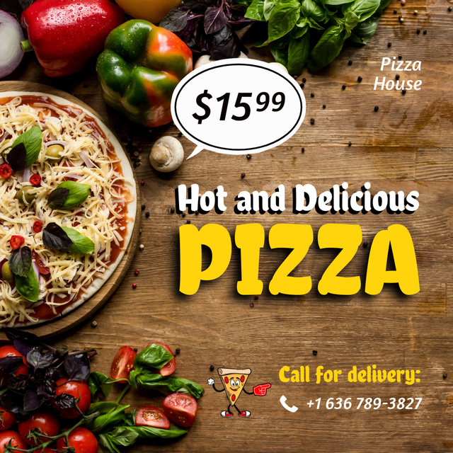 Delicious Pizza With Toppings Offer In Pizzeria Animated Post Design Template