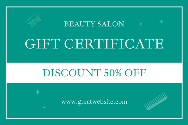 Beauty Salon Offer with Illustration of Hair Combs Gift Certificate Modelo de Design