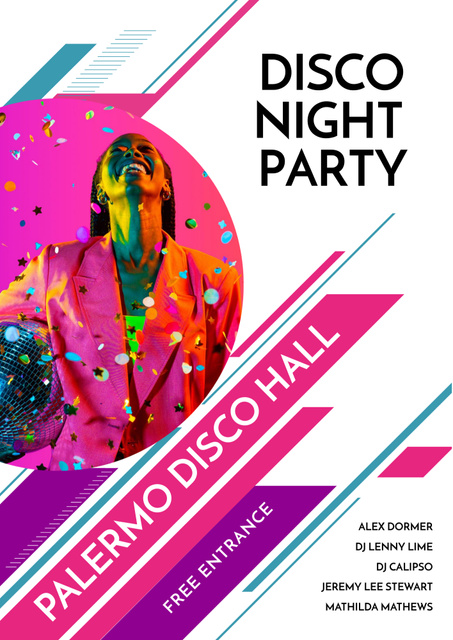 Disco Night Party Invitation with Attractive Girl Poster B2デザインテンプレート